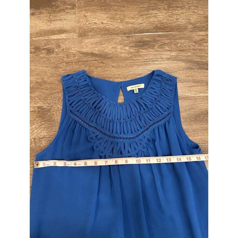 Women’s XS Cobalt Blue Sleeveless Flowy Dress‎ With Embroidery Preppy Nautical - Picture 3 of 8